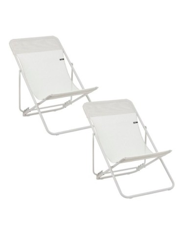 Lot de 2 transats jardin pliants multi-positions en acier beige