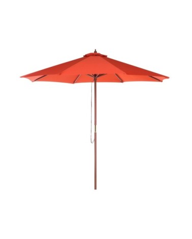 Parasol de jardin en bois avec toile rouge D270cm