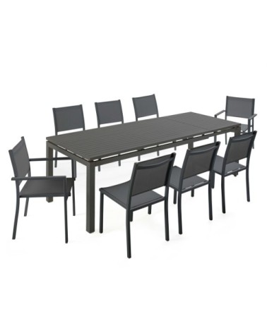 Table de jardin extensible 8 places en aluminium noir 180/240 cm