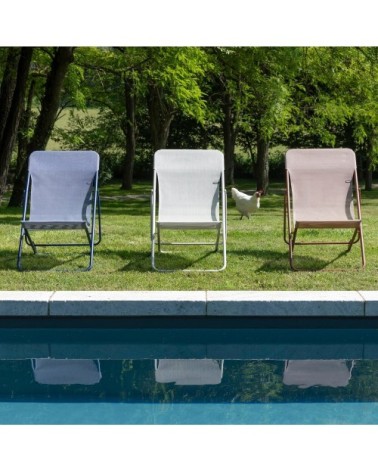 Lot de 2 transats jardin pliants multi-positions en acier beige