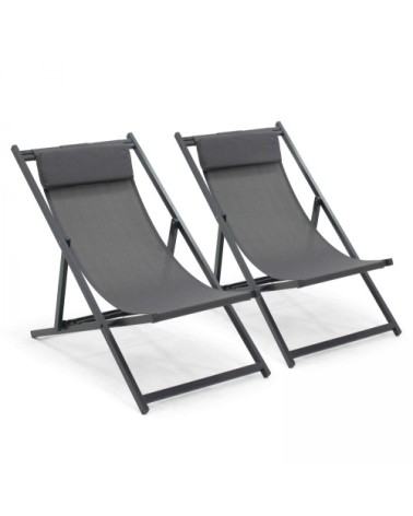 Lot de 2 transats en aluminium anthracite