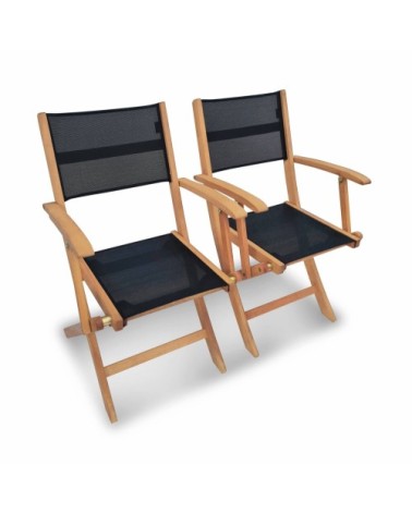 Lot de 2 fauteuils de jardin en bois et textilène noirs