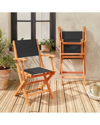 Lot de 2 fauteuils de jardin en bois et textilène noirs