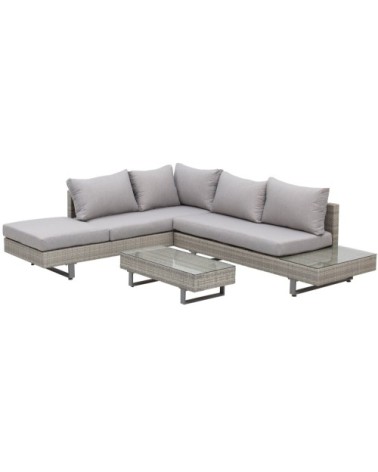 Ensemble salon de jardin d'angle 5 places design contemporain gris