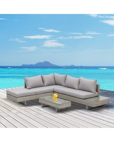 Ensemble salon de jardin d'angle 5 places design contemporain gris