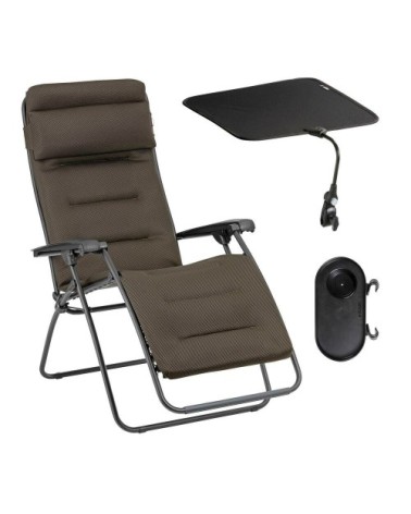 Ensemble fauteuil relax matelassé avec accessoires en acier marron