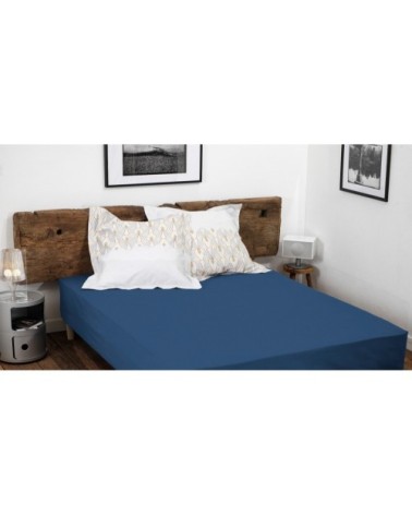 Drap housse coloré 100% coton - Bonnet 25cm - Bleu - 90x190 cm