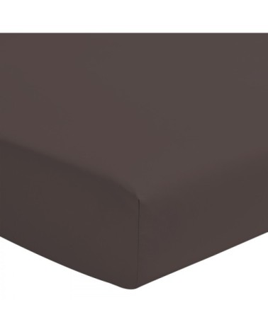 Drap housse coloré 100% coton - Bonnet 25cm - Chocolat - 90x190 cm