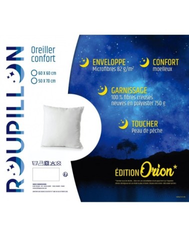 ORION Oreiller moelleux microfibre - Blanc - 60x60 cm