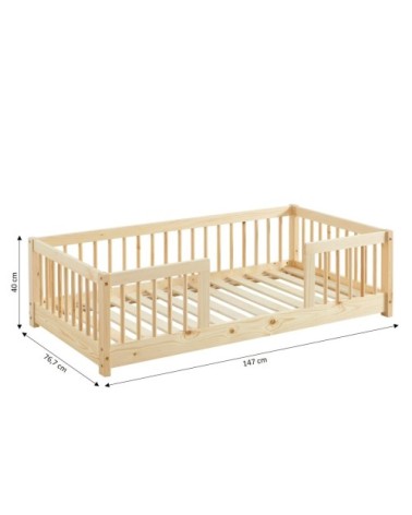 Lit enfant avec barrières 70x140 pin massif sommier inclus