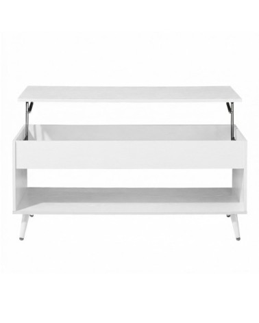 Table basse avec plateau relevable vérin à gaz rangement ouvert blanc