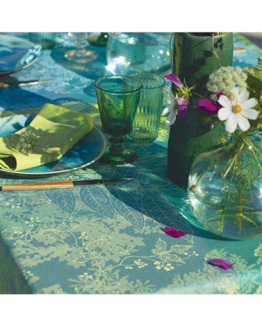 Nappe carrée antitache déperlant pur coton vert 155x155 cm