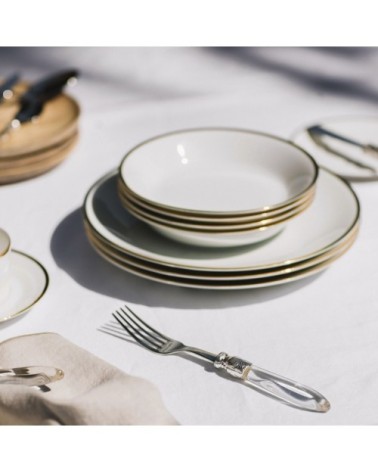 Assiette creuse Porcelaine de Limoges Blanche - Bord doré 19 cm