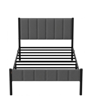 Lit simple acier 90 x 190 cm chambre tête de lit capitonnée gris