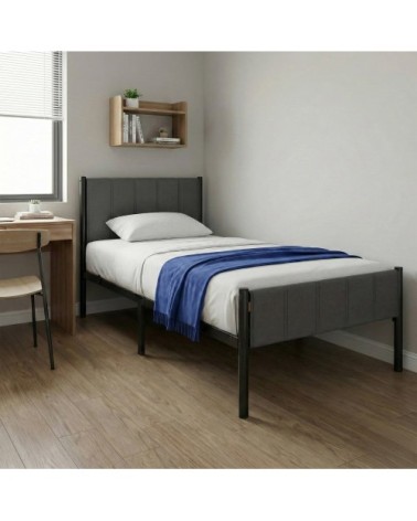 Lit simple acier 90 x 190 cm chambre tête de lit capitonnée gris