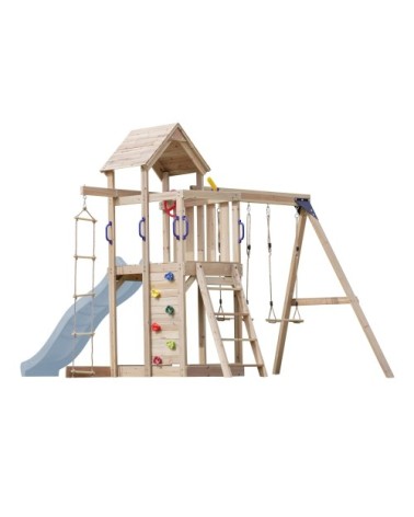 Aire de jeux avec toboggan, balançoire & échelle de corde, bleu