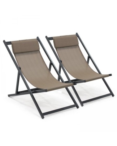Lot de 2 transats en aluminium taupe