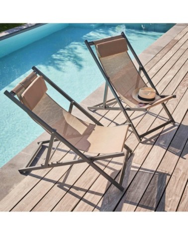 Lot de 2 transats en aluminium taupe