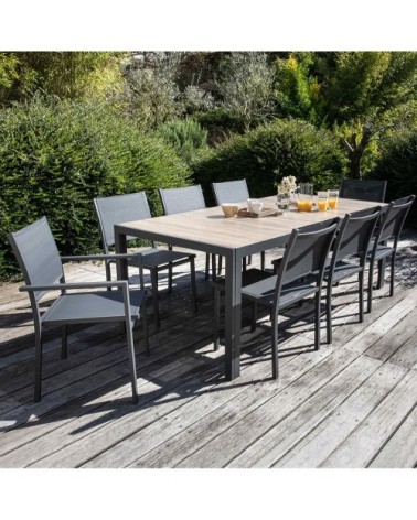Table de jardin structure aluminium et céramique aspect bois