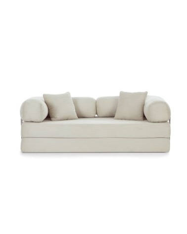 Canapé droit convertible en velours côtelé 3 places beige
