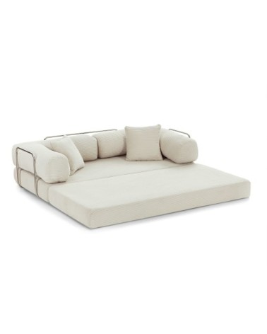 Canapé droit convertible en velours côtelé 3 places beige
