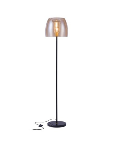 Lampadaire en verre fumé, marbre et métal noir