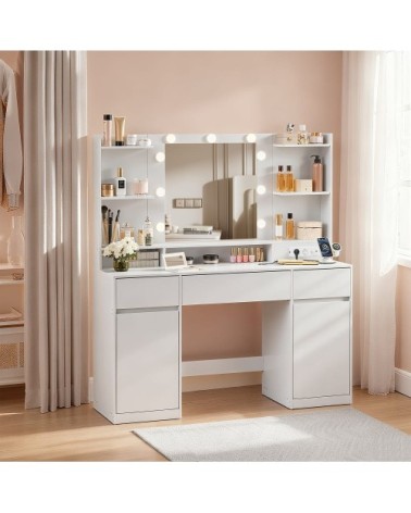 Coiffeuse avec miroir led tabouret 2 oplacards 3 tiroirs blanc