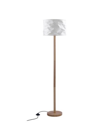 Lampadaire en papier blanc et bois d'hévéa