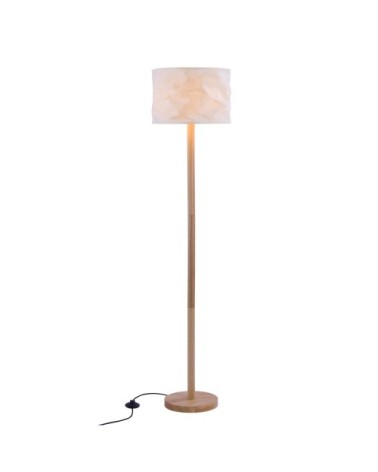 Lampadaire en papier blanc et bois d'hévéa