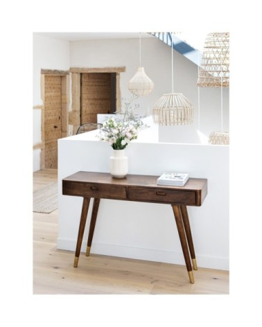 Console en bois massif 2 tiroirs et détails dorés