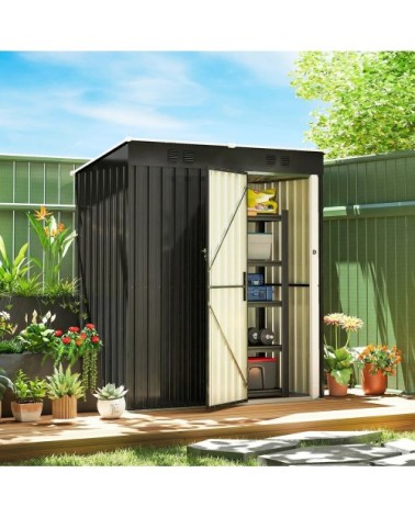 Abri de jardin 2 grilles d'aération toit incliné métal gris anthracite