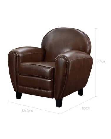 Fauteuil marron en croute de cuir enduite