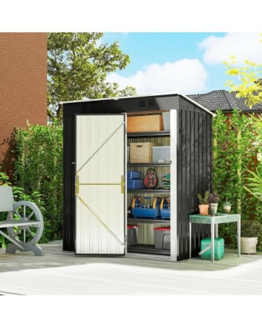 Abri de jardin 2 grilles d'aération toit incliné métal gris anthracite
