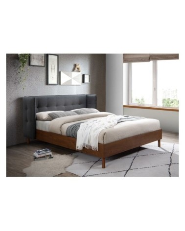 Lit double 160x200 cm en tissu gris foncé