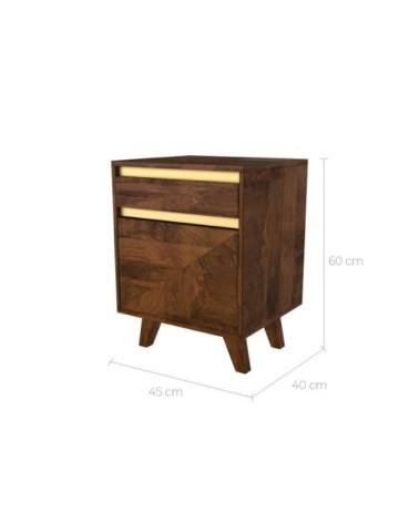 Table de chevet en bois détails dorés, 1 tiroir et 1 porte