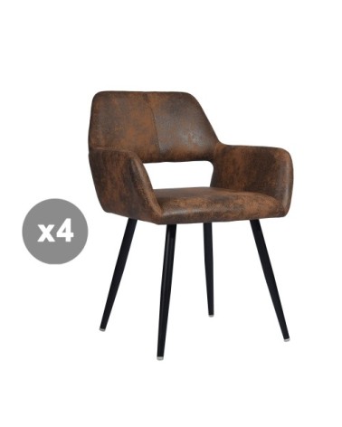 Lot de 4 chaises salle à manger retro industriel en microfibre marron