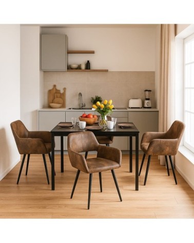 Lot de 4 chaises salle à manger retro industriel en microfibre marron