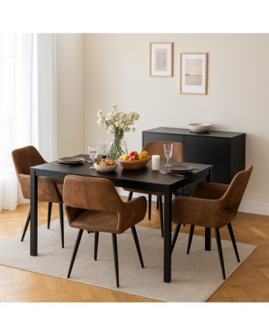 Lot de 4 chaises salle à manger retro industriel en microfibre marron