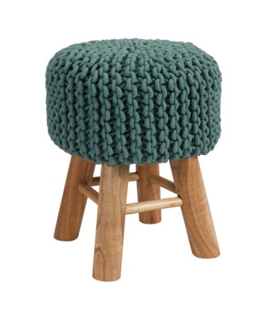Petit tabouret tricot en coton vert céladon