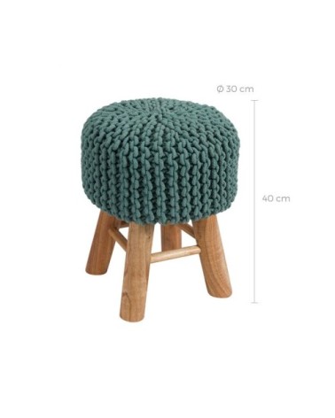 Petit tabouret tricot en coton vert céladon