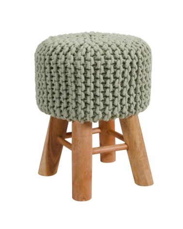 Petit tabouret tricot en coton vert olive