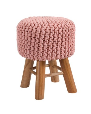 Petit Tabouret tricot en coton rose poudré