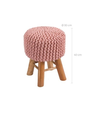 Petit Tabouret tricot en coton rose poudré