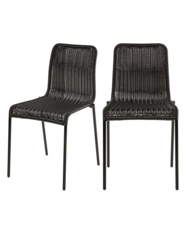 Chaise intérieur extérieur en résine tressée noire (x2)