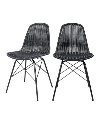 Chaise en résine tressée noir (lot de 2)