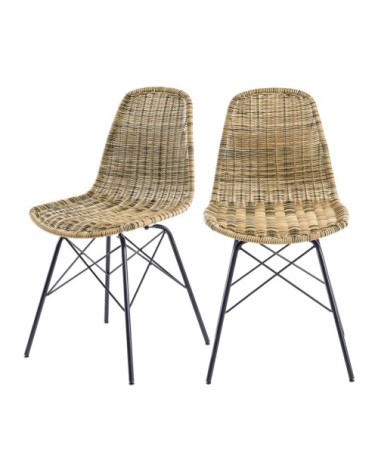 Chaise en résine tressée marron (lot de 2)