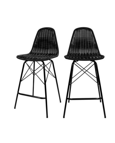 Chaise de bar 63 cm en résine tressé noire (lot de 2)