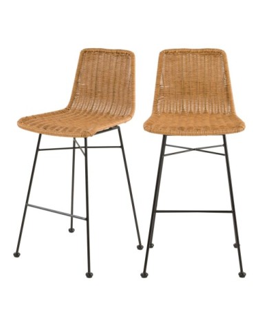 Chaise de bar mi-hauteur 63 cm en résine tressée marron (x2)