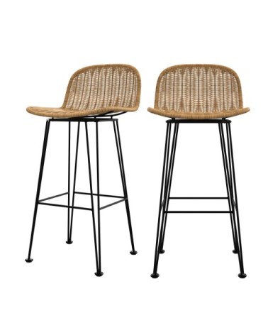 Chaise de bar 76 cm en résine tressée marron (lot de 2)