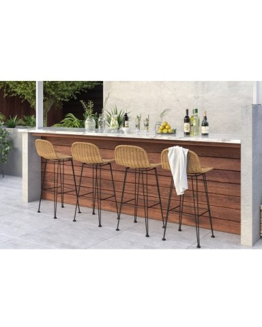 Chaise de bar 76 cm en résine tressée marron (lot de 2)